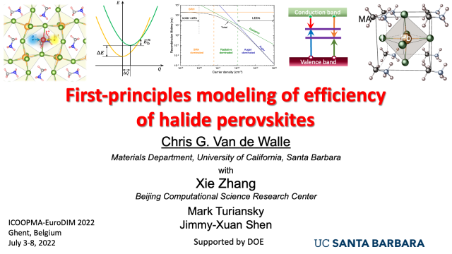 First-principles modeling of efficiency of halide perovskites