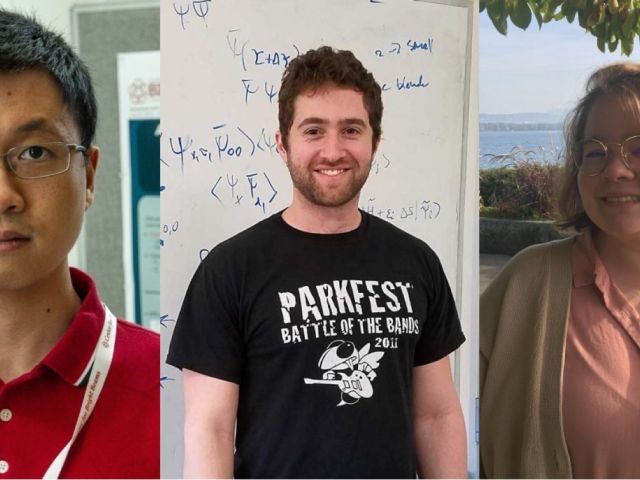 Dr. Kevin Nangoi, Dr. Mark Turiansky, and Mathilde Franckel receiving travel awards from 2024 APS March Meeting.